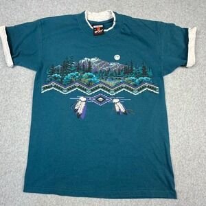Vtg 1993 Signal Sport Mega Cotton Southwestern Mountain T-Shirt Teal Mens M